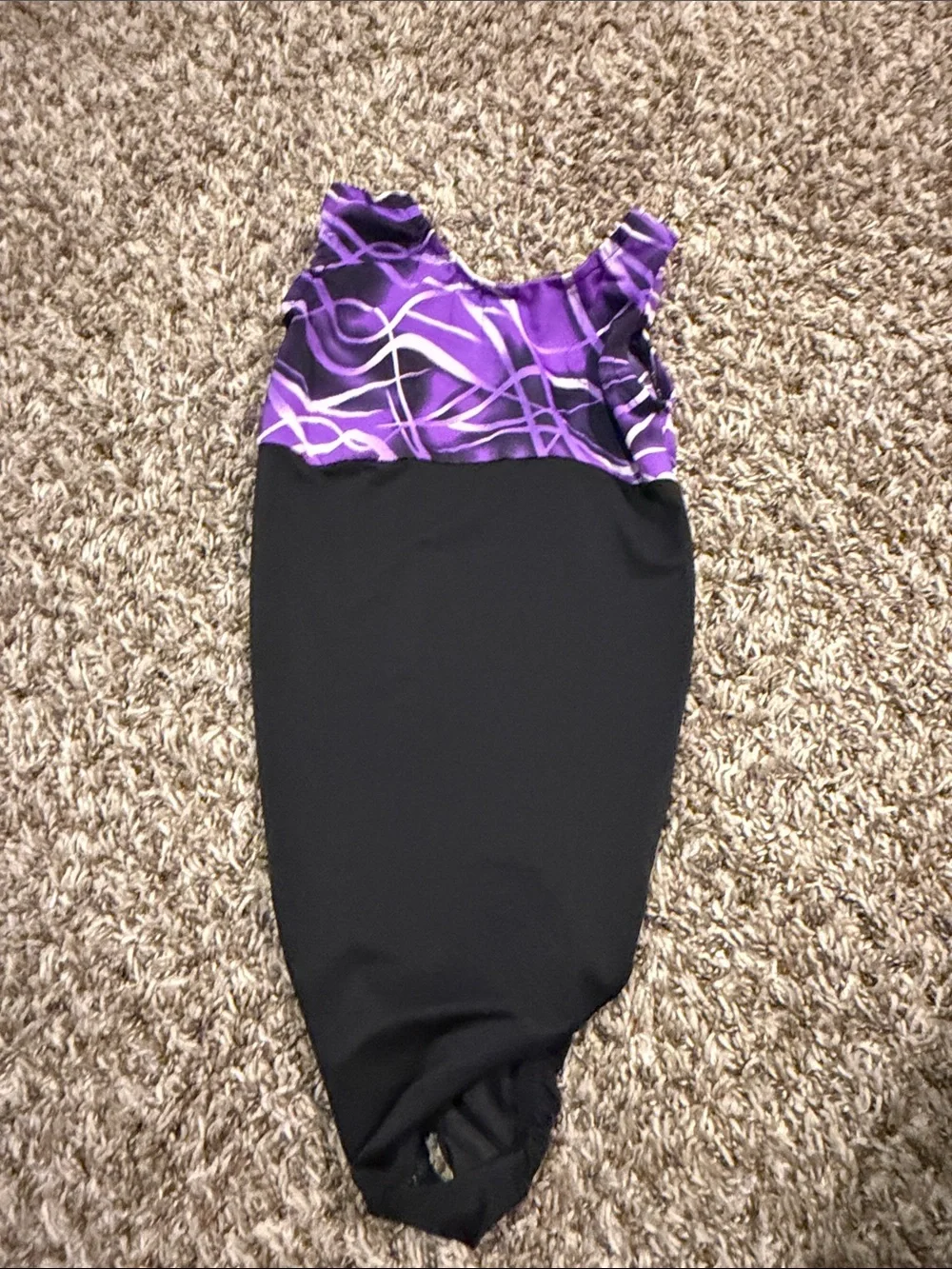 Kids Black and Purple Dance Leotard with Patterned Yoke